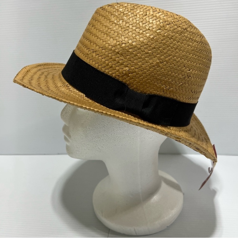 Merona Women's Fedora Paper Straw Woven Panama Sun Beach Hat Black Bow - Picture 4 of 6